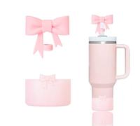 YAYAYOUNG Stanley Cup Accessories Set Including 1Pcs Glitter Siliocne Boots for StanleyCup 40oz & 30oz Tumbler,1 Pcs Bow Straw Covers Cap Toppers for 0.4 in/10mm StanleyStraws(Bling Pink)