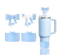 YAYAYOUNG Stanley Cup Accessories Set Including 2Pcs Siliocne Bow Straw Covers Cap Toppers for 0.4 in/10mm Stanley Cups Straws,2Pcs Siliocne Bow Boots for Stanley Cup 40oz & 30oz Tumbler(Blue)