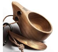 yaykabom Nordic Kuksa 12oz (355ml) w/spoon, Dual-Grip Wooden Camping Mug set - Bushcraft Hardwood Crafted for Travel & Home. Total Trail Control!