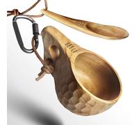 yaykabom Nordic Kuksa 8oz (225ml) w/spoon, Handcrafted Wooden Camping Cup Set - Bushcraft Gear. Crafted from natural hardwood. Wilds-to-Home Ready! Carved Grip Grooves - Wood-Bite Traction!
