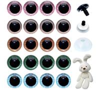 YAYNO Pack of 20 Coloured Eyes Safety Eyes Glitter Eyes 25 mm Eyes for Puppets Plastic Safety Eyes with Washers for Pets Crochet Doll Plush Toy