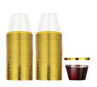 YAYODS 100PCS Gold Rimmed Plastic Cups, 270ML Clear Drink Tumblers, Stackable Drink Cups for Wedding, Events, Cocktail and Parties