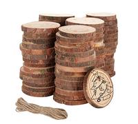 YAYODS 150PCS 4-5cm Natural Wood Slices, Unfinished Wooden Log Circles with Pre-drilled Hole and Jute String, Multi-Purpose 4-5cm Wooden Discs for Art, DIY Crafts and Christmas Decoration