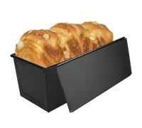 YAYODS 1lb Loaf Tin with Lid, Non Stick Pullman Loaf Tin with Cover, Bread Tin Toast Mold Corrugated loaf Pan for Oven Baking, Black (22.5x11x9.5CM)