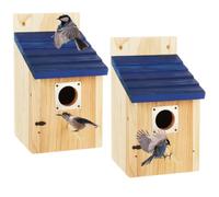 YAYODS 2 Pack Bluebird Houses Box for Outside, Blue Bird Nesting House with Metal Predator Guard, Wooden Bird Nest Box for Finch, Swallow, Wren, Chickadee, 5.9× 5.9× 8.66 Inch