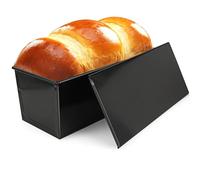 YAYODS 2lb Loaf Tin with Lid, Non Stick Pullman Loaf Tins, Large Bread Tin, Toast Mold Corrugated loaf Pan for Oven Baking(Black 32.5x14x12CM)