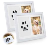 YAYODS 2Pcs Dog Paw Print Kit, Large Ink Paw Print Kit with 2 Photo Frames, 4 Imprint Card, Pet Paw Print Kit for Dogs & Cats, Pawprint Family Keepsake Kit, 17.2x22.3x1.2CM（White）