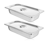 YAYODS 3PCS Stainless Steel Gastronorm Pan 1/3 with Lid, Quarter Stainless Steel Food Containers Pot Pan, 100mm Deep, Silver(32.5 * 17.5 * 6.5cm)