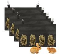 YAYODS 4 Pack Rabbit Hay Feeder Bag, 4 Holes Hanging Hay Feeder Guinea Pig Hay Bags Black Bunny Hay Bag for Rabbits Chinchillas Hamsters Small Pets and Animal, 17.7" x10.6"