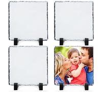 YAYODS 4PCS Personalised Blank Slate Photo Frame, 15 x 15cm Square Rock Stone Photo Frame with Display Holder, Personalized Custom Decoration Photo Gift for Wedding Birthday Anniversary Valnetines Day