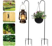 YAYODS 4Pcs Shepherds Crook Hooks, 120cm Adjustable Shepherds Hooks with 5 Prong Base, Metal Poles for Garden, Metal Border Shepherds Hooks for Garden Lights, Lanterns, Hanging Basket, 3 Section
