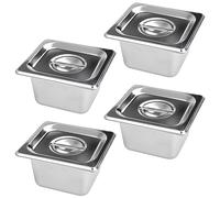 YAYODS 4PCS Stainless Steel Gastronorm Pan 1/6 with Lid, Quarter Stainless Steel Food Containers Pot Pan, 100mm Deep, Silver