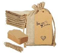YAYODS 50PCS Hessian Bags with Drawstring, 10x15CM Small Jute Bag with 50 Tags, Resusable Sack Burlap Drawstring Wedding Favour Fabric Gift Bags