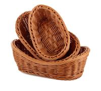 YAYODS 6PCS Food & Bread Baskets for Table, Brown Plastic PP Imitation Rattan Serving Bins, Fruit Basket Set for Kitchen Storage & Display, 3 Sizes