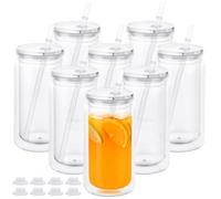 YAYODS 8 Pack 16 oz Snow Globe Tumbler Acrylic Plastic Snow Globe Cups, Pre Drilled Double Wall Snowglobe Tumbler for SnowGlobe Glitter DIY (Clear)
