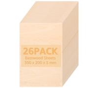 YAYODS Pack of 26 Plywood Sheets 3 mm - Plywood 300 x 200 mm - Basswood Plywood for Decorating, Crafts, CNC, Laser