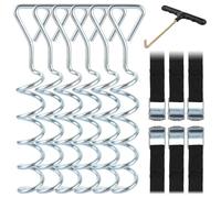 YAYODS Trampoline Anchor Kit Set of 6, Heavy Duty Ground Anchors 12inch with 6 Straps and T-Hook, Galvanised Screw Pegs for Trampoline, Swing Set & Tent Stability