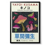 Yayoi Kusama Mushrooms, Japanese Modern Wall art. Exhibition Gift idea, kitchen home Decor, Minimalist Print, Archival Matte, A4 (Framed) - 29.7x21cm