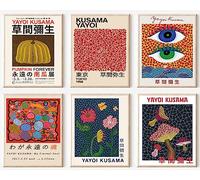 Yayoi Kusama Wall Art Prints Set of 6, Abstract Yayoi Kusama Poster Tokyo Canvas Prints, Vintage Art Prints 草間弥生 Gallery Exhibition Poster Wall Decor for Aesthetic Room, Bedroom, Living Room,
