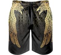 yayoitimes 3D Printed Odin Raven Shorts, Men Nordic Summer Breathable Mesh Quick-Drying Retro Street Loose Viking Shorts