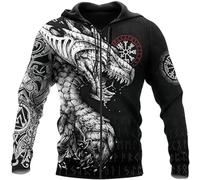 yayoitimes Nordic Celtic Dragon Rune Men's Hoodie. 3D Printed Viking Compass Harajuku Zip Sweatshirt. Autumn Sweatshirt. (Color : Zip Hoodie, Size : L)
