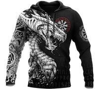 yayoitimes Nordic Celtic Dragon Rune Men's Hoodie. 3D Printed Viking Compass Harajuku Zip Sweatshirt. Autumn Sweatshirt. (Color : Hoodie, Size : 3XL)
