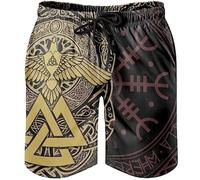 yayoitimes Nordic Raven Vegvisir Drawstring Shorts - Medieval Viking 3D Printed Tattoo Vintage Harajuku Quick Dry Shorts Yellow
