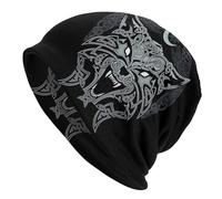 yayoitimes Norse Mythology Odin Wolf Beanie,Viking Men's 3D Totem Print Pagan Punk Street Elastic Casual Thin Cycling Cap (Color : Fenrir 2, Size : Get One)