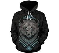 yayoitimes Novel Nordic Viking Bear Rune Tattoo Zipper Hoodie,3D Print Celtic Knot Vintage Harajuku Pagan Winter Jacket (Color : Hoodie, Size : XXL)