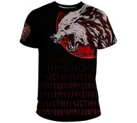 yayoitimes Odin Fenrir Wolf Amulet T-Shirt - Men's Valhalla Viking 3D Print Rune Tattoo Celtic Pagan Casual Short Sleeve (Color : Fenrir C, Size : M)