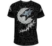 yayoitimes Odin Fenrir Wolf Amulet T-Shirt - Men's Valhalla Viking 3D Print Rune Tattoo Celtic Pagan Casual Short Sleeve (Color : Fenrir D, Size : L)