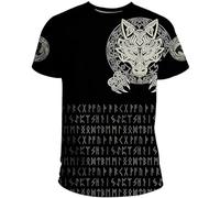 yayoitimes Unisex 3D Print Casual Short Sleeves - Norse Odin Fenrir Wolf Medieval Valhalla Celtic Pagan Amulet T-Shirt(Wolf,L)