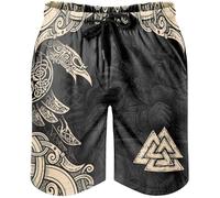 yayoitimes Viking Odin Raven Swimming Shorts - Norse Mythology Medieval Valknut 3D Tattoo Men's Harajuku Beach Surf Short