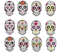 YaYuanSun Day of The Dead Masks, 12 PCS, Dia De Los Muertos Paper Mask, Sugar Skull Skeleton, Halloween Costume Accessories, Party Supplies (A)