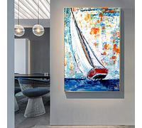 Yayun Art Colorful Boat Wall Pictures For Living Room Canvas Painting Posters And Prints Modern Landscape Ready to Hang Decor 80x100cm/31x39inch With Golden Frame