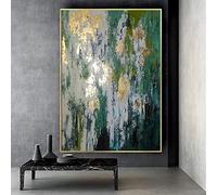 Yayun Art Modern Gold Frame Prints Decor Living Room Canvas Oil Painting Abstract Gold And Green Wall Pictures Home Decorate 80x140cm/31x55inch With Golden Frame