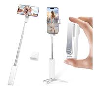 yAyusi Extendable Mini Selfie Stick Tripod with Remote, Pocket Size Portable Tripod for iPhone, Small Compact Phone Selfie Stick Tripods Mount for Travel/Vlog/Video Recording/Live Streaming (White)