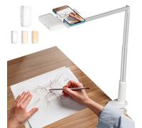 yAyusi Overhead Phone Mount with LED Ring Light, Articulating Arm Cell Phone Holder, Desk/Bedside Tripod for YouTube Live Stream & Cooking Video Recording