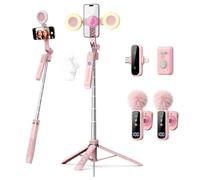 yAyusi Pink Vlogging Kit for iPhone/Android, 71" Magnetic Auto Face Tracking Tripod for iPhone, Lights & Magnetic Microphone for TikTok & YouTube Content Creator Kit Designed Specifically for Women