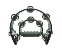 YAYUZEST Half Moon Musical Tambourine Double Row Metal Jingles Hand Held Percussion Tambourines Musical Instrumen with Ergonomic Handle Grip for Adults Church KTV Party (Black)
