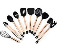 YAYY 10 PCs Cooking Kitchen Utensils Set Copper Plated Handle Silicone Kitchenware Nonstick Cooking Shovel Spoon Kitchen Tool Set Silicone