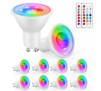 YAYZA! GU10 LED Light Bulbs 5W, Colour Changing LED Spotlights RGB | Cool White 6000K, Dimmable RGBW Spot Lights, Multi Coloured Bulb with Remote Controls, 12 Colours, Timer, 8 Pack