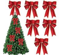 YAZANY Large Christmas Bows Glitter, 5 Pcs Red Christmas Tree Decoration Bows Large Christmas Tree Bows,Glitter Chritmas Bows for Tree,Door, Wall,Presents Craft and Christmas Party Decoration 23*18cm