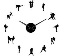 YAZCC Traditional Muay Thai Fighting DIY Stickers Big Bell Family Decoration Muay Thai Kick Fighting Frameless Giant Bell Fighting Big Clock Black37_Inch