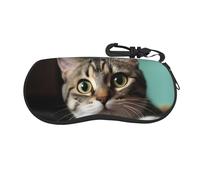 YAzgaN A Curious Cat Printed Sunglasses Soft Case,Ultra Light Neoprene Zipper Eyeglass Case With Carabiner For Men Women, Black, One size