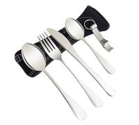 YAZHED Cutlery Set with Portable Pouch Case, 5PCS Reusable Portable Cutlery Set, Stainless Steel Knife Fork Spoon Camping Cutlery Set with Bottle Opener for Camping Picnic Office School Lunch