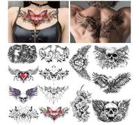 Yazhiji 13 Sheet Large Chest Underboob Temporary Tattoos for Adult, 8 Sheets Sexy Rose Flower Belly Tattoos Tramp Stamp for Women, 5 Sheets Body Scar Cover Fake Chest Tattoos Stickers for Men