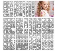 Yazhiji 183PCS Temporary Tattoo Stencil, Paint Stencils Kit on Face and Body, Girl Boy Glitter Tattoos Stencils Pack for Kids School Show Birthdays Halloween Christmas Party Favor Supplies