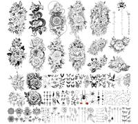 Yazhiji 49 Sheets Large Flowers Collection Waterproof Temporary Tattoos Permanent Fake Tattoos for Women and Girls