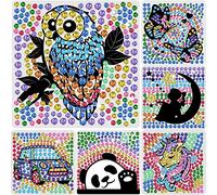Yazhiji 6 Sheets Diamond Window Art Craft Kits for Kids, Suncatcher Kit for Ages 6 7 8 9 10 Owl Car Unicorn DIY Diamond Painting Kit for Girls or Boys Ages 6+ Gemstone Sticker as Party Decor